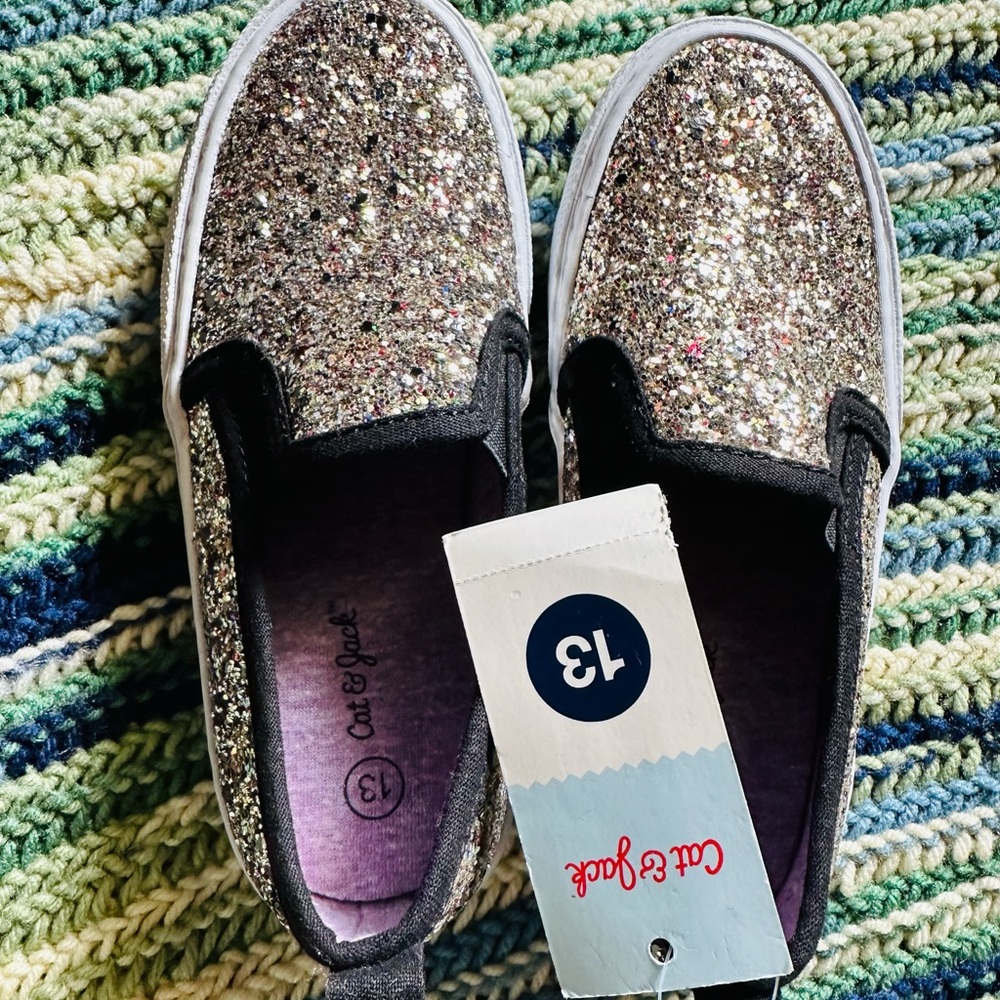 Cat & Jack Silver Black Glitter Sneakers